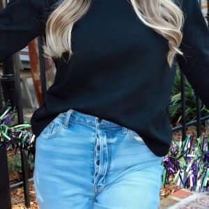 Black Solid Color Dropped Shoulder Long Sleeve Top
