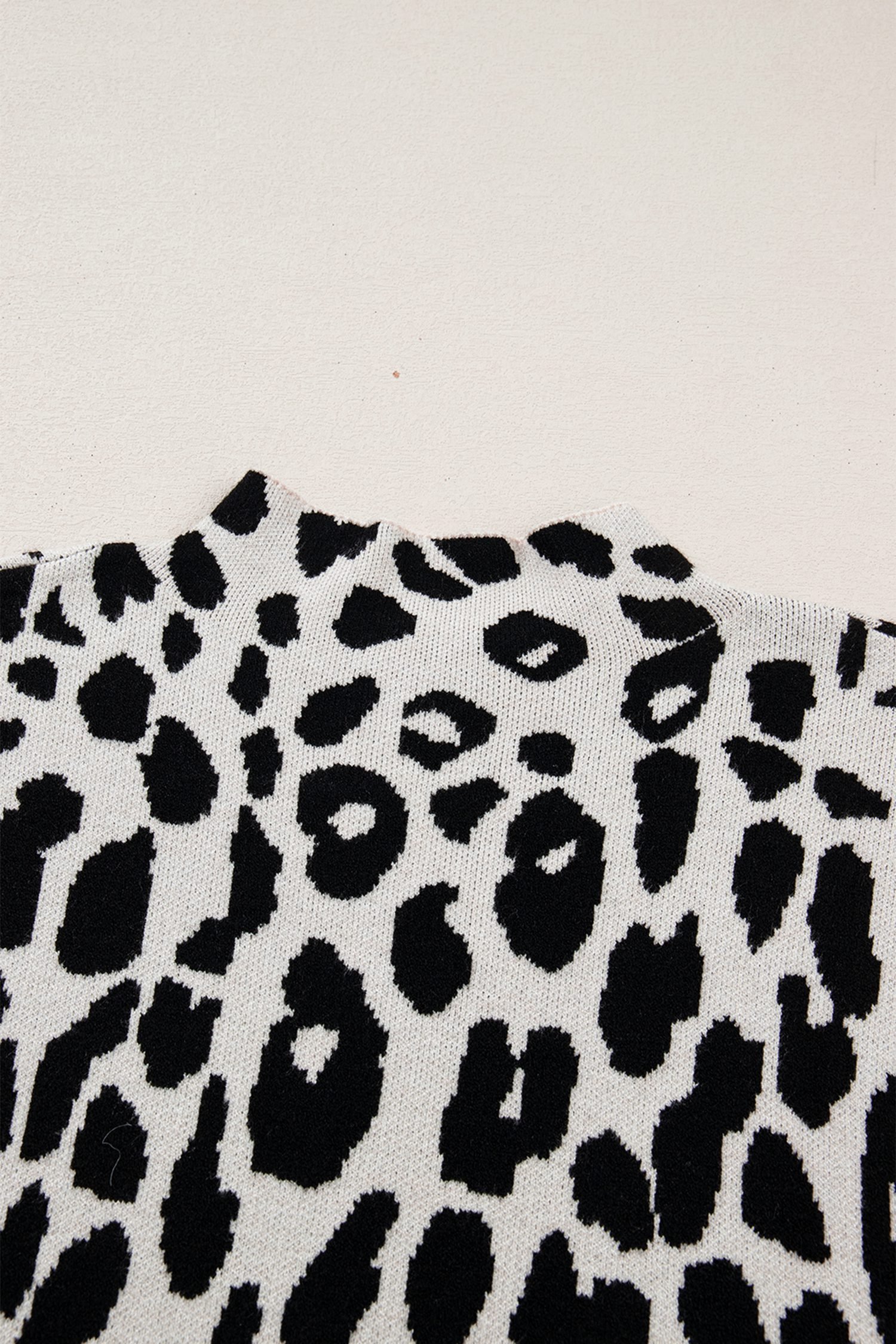 Black Plus Size Leopard Print High Neck Short Sleeve Sweater