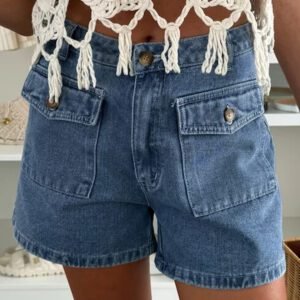 Dusk Blue Flap Pockets Denim Shorts