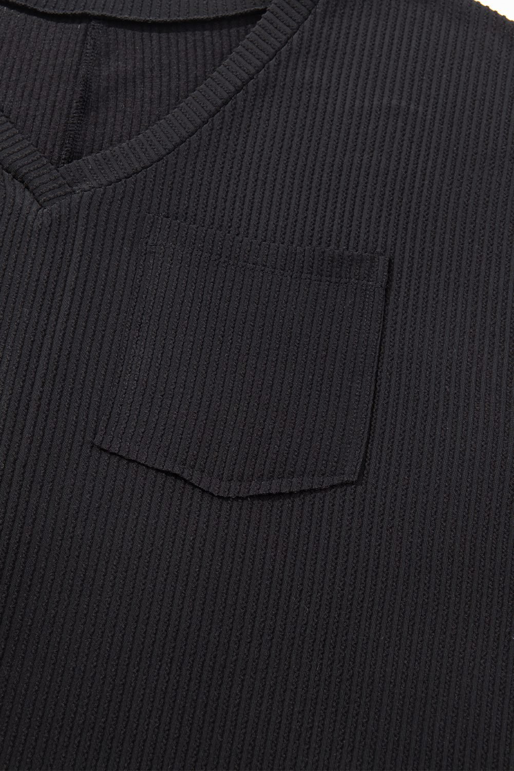 Black Textured V-Neck Dropped Shoulder Plus T-Shirt