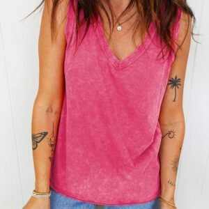 Rose Red Mineral Wash V Neck Tank Top