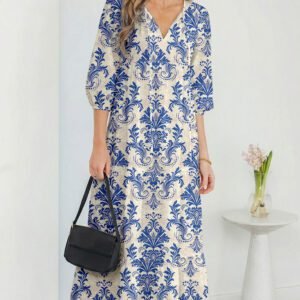 Sky Blue Boho Printed Half Sleeve Maxi Dress