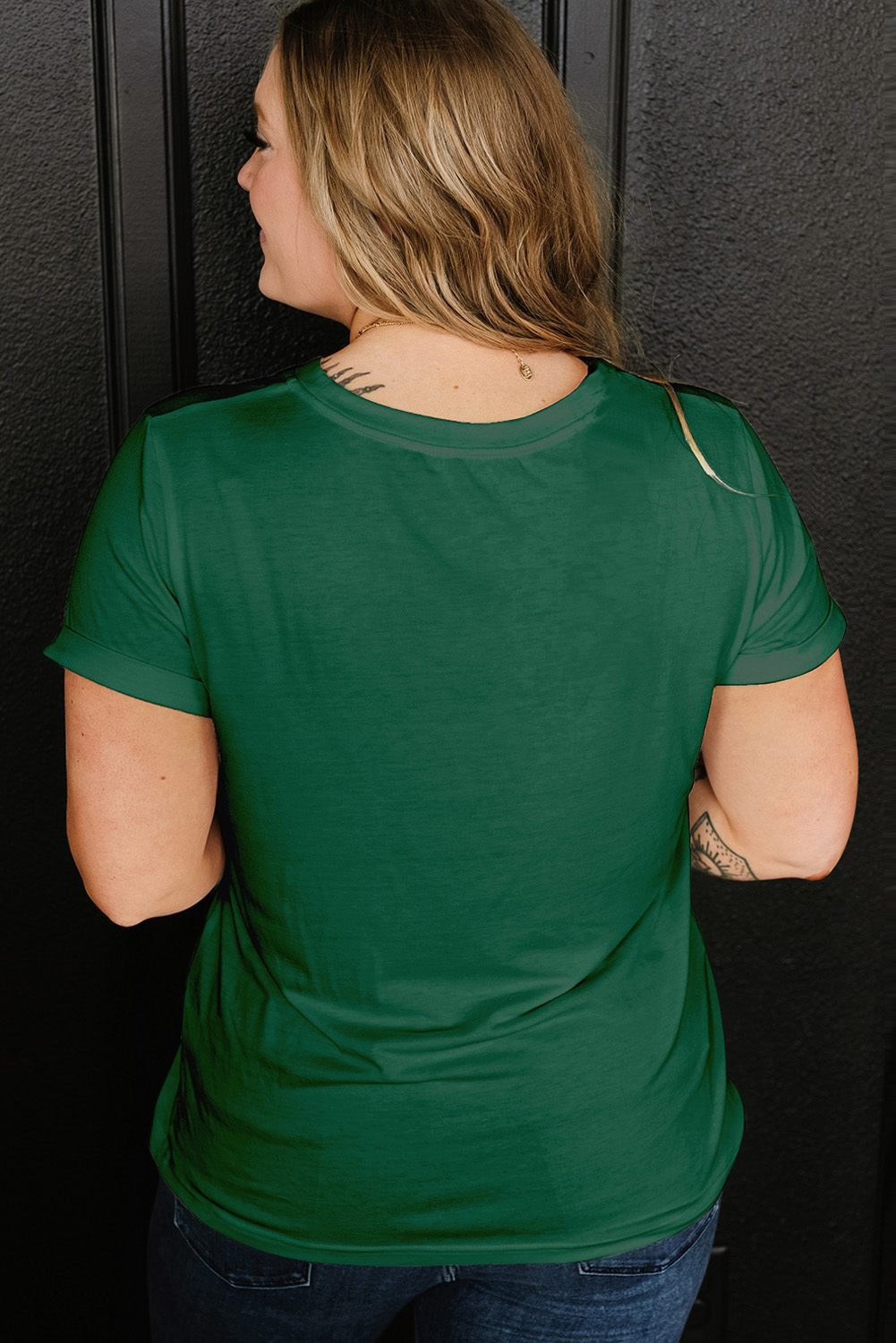 Dark Green Faux Patchwork Mallard Duck Plus Size Graphic Tee