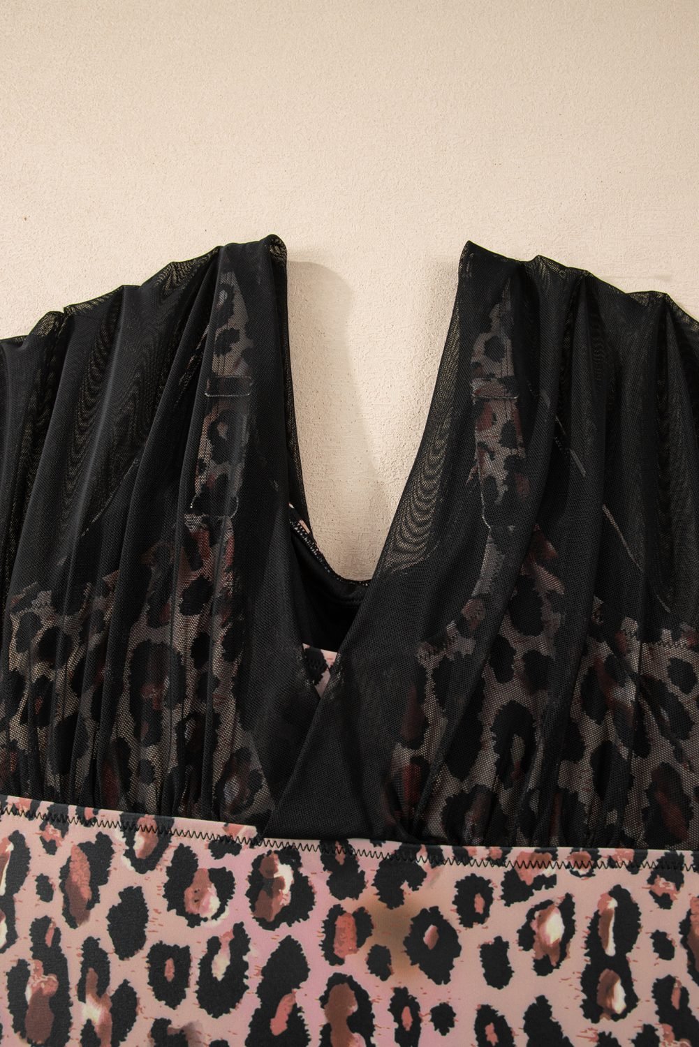 Black Mesh Patchwork V Neck Half Sleeve Bodycon One Piece Swimwear