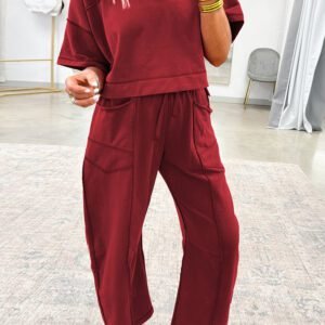 Racing Red Drop Shoulder Boxy Tee and Barrel Pants Set