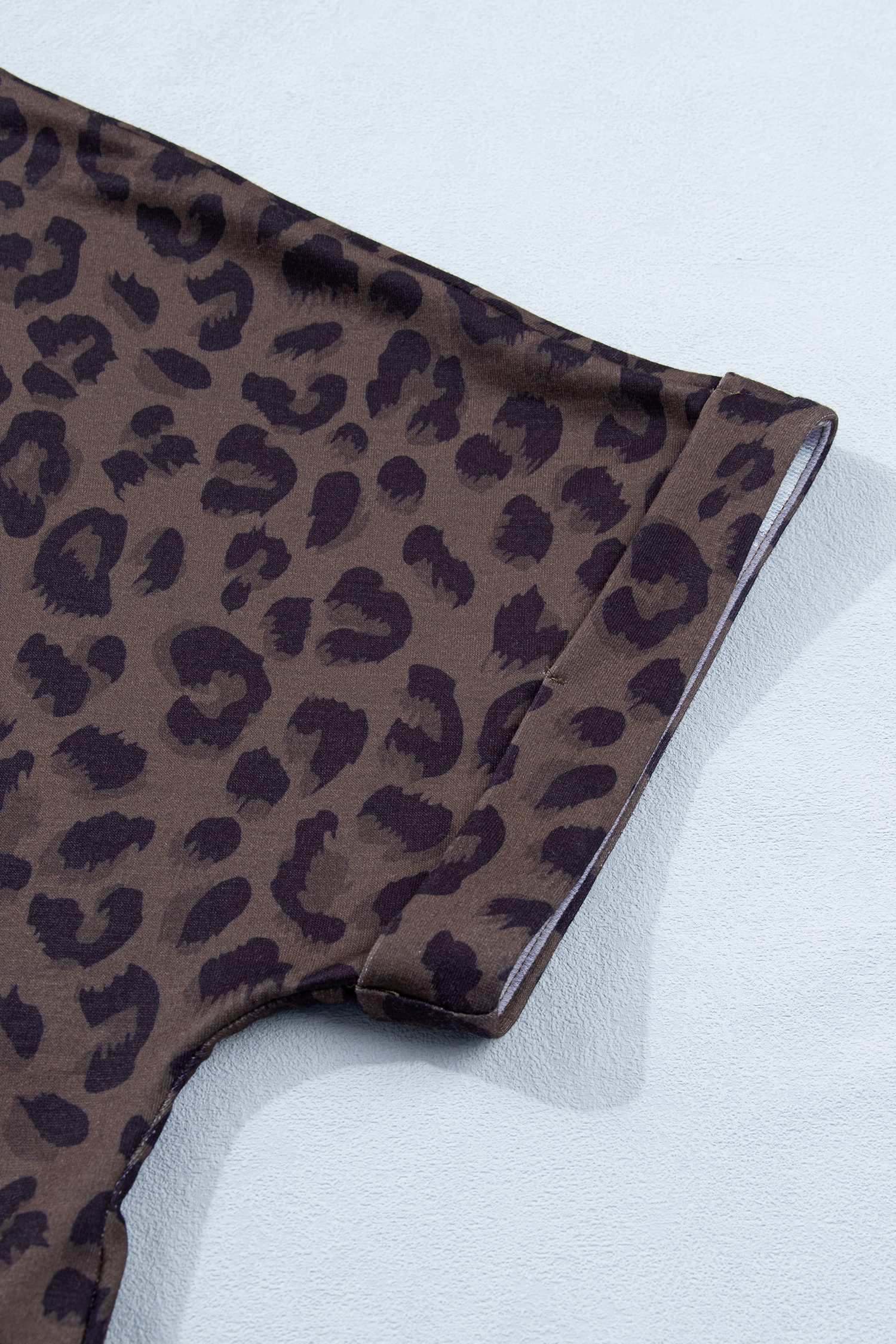 Brown V Neck Collar Leopard Printed 2pcs Short Set