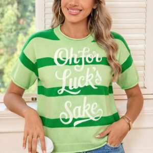Green Stripe Oh for Lucks Sake St Patricks Day Short Sleeve Sweater