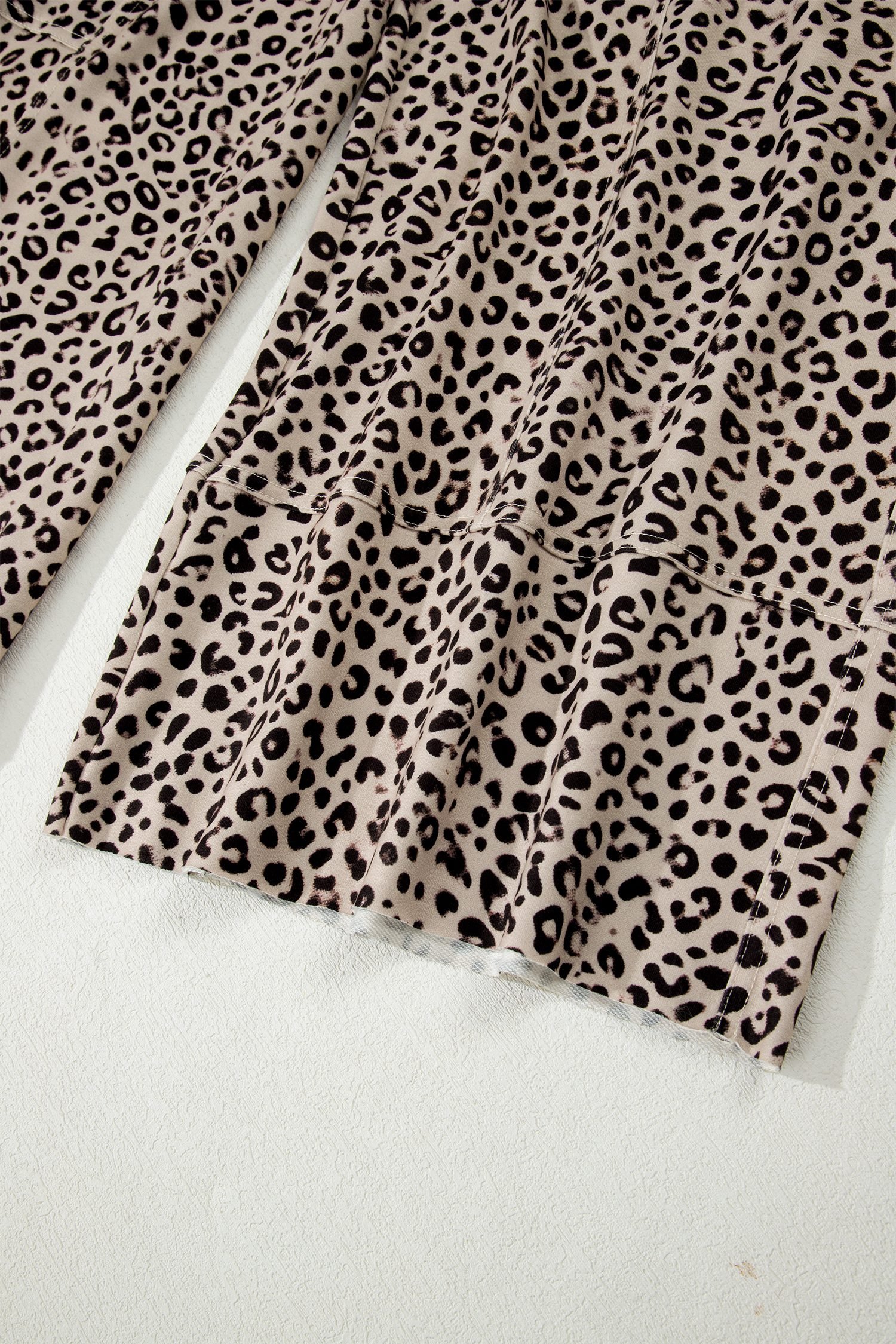 Khaki Animal Print Wide Leg Terry Knit Pants