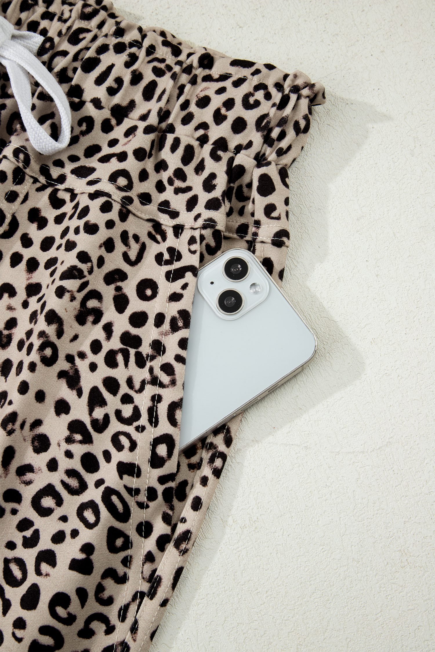 Khaki Animal Print Wide Leg Terry Knit Pants