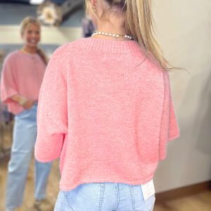 Peach Blossom 3/4 Sleeve Boxy Knit Button Down Sweater Cardigan