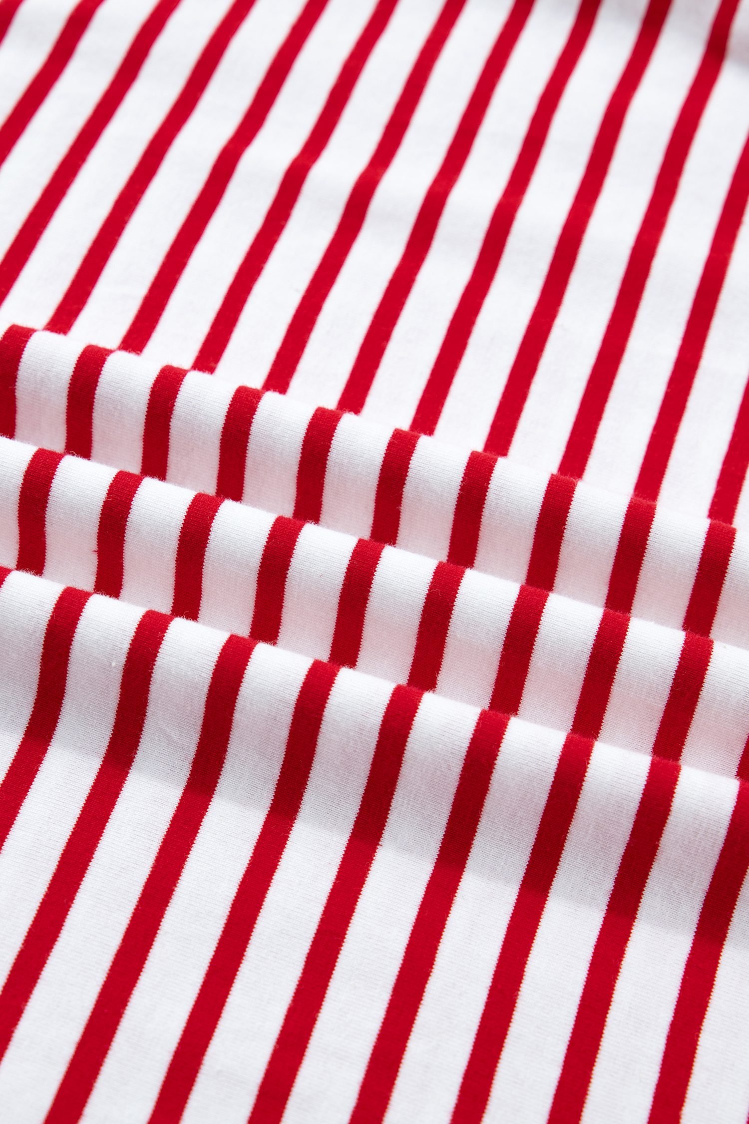 Red Stripe Contrast Trim Round Neck Short Puff Sleeve T Shirt