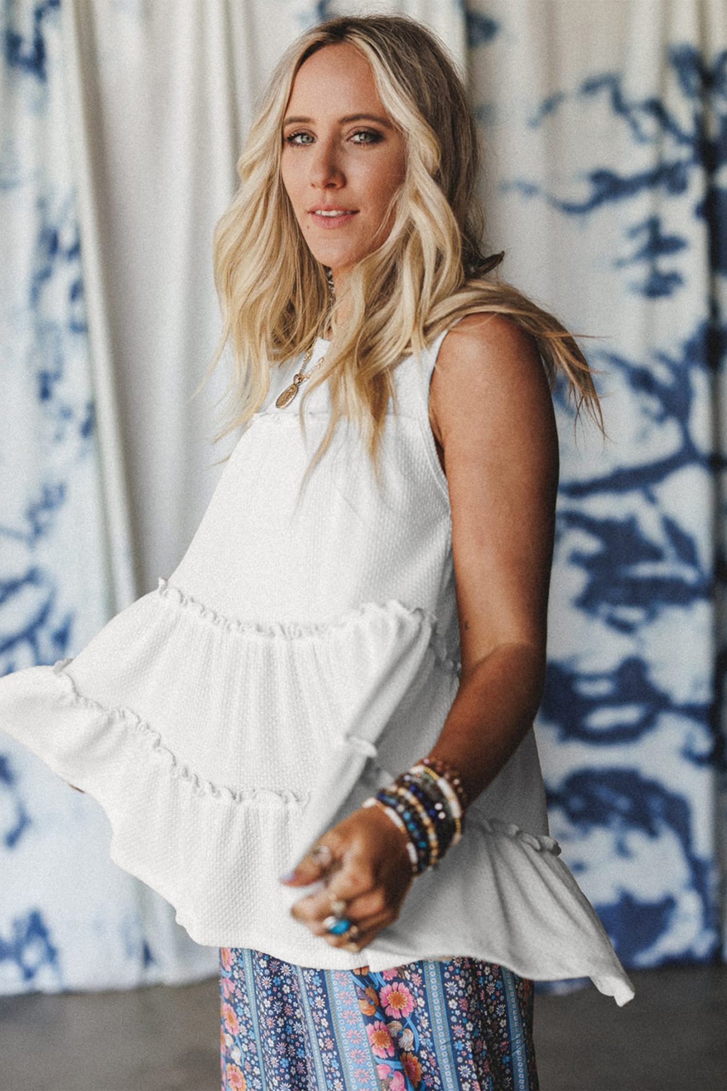 White Tiered Frill Trim A-line Tank Top