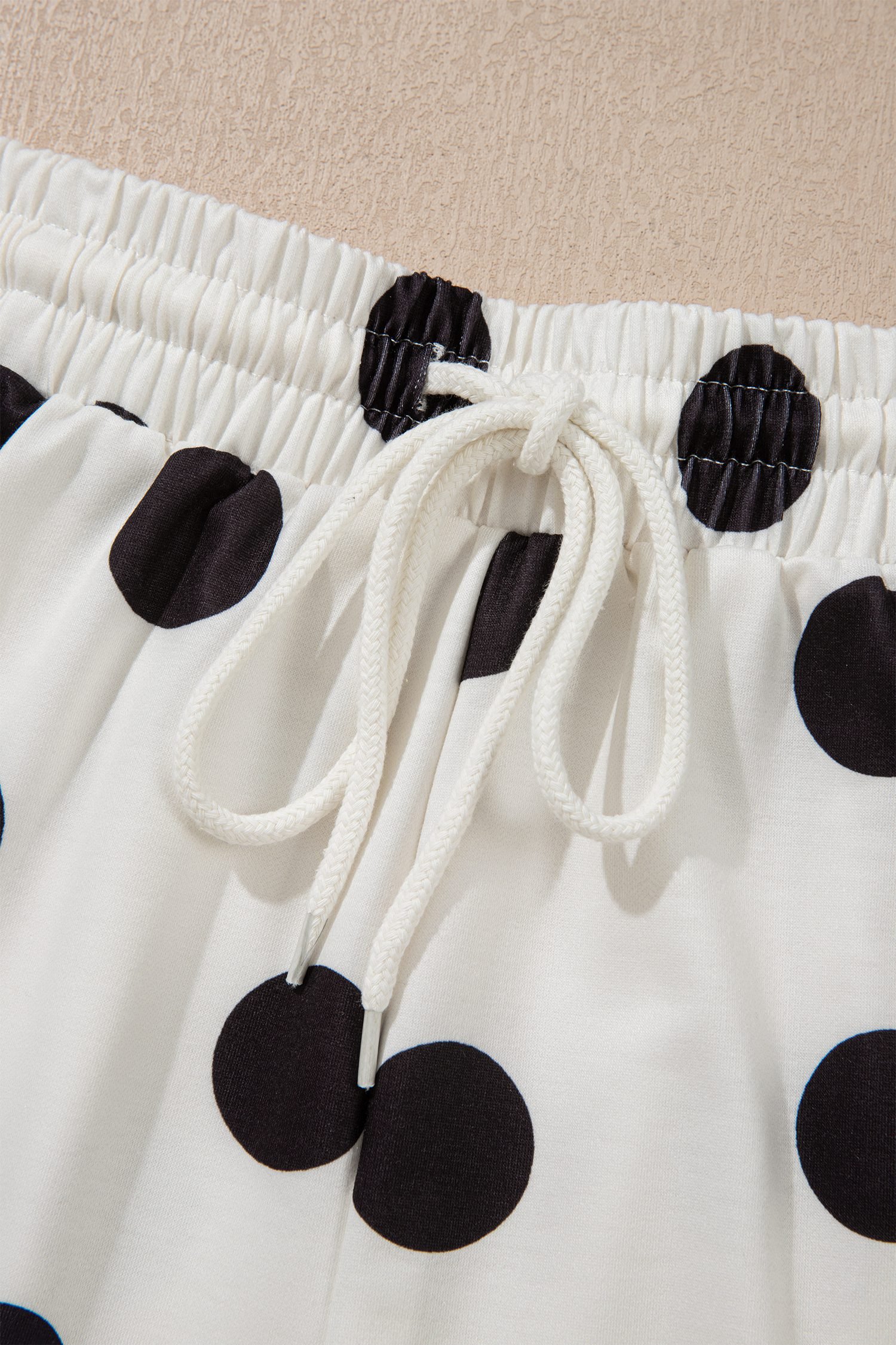 Black Polka Dot Print Loose Tee Drawstring Elastic Waist Short Set