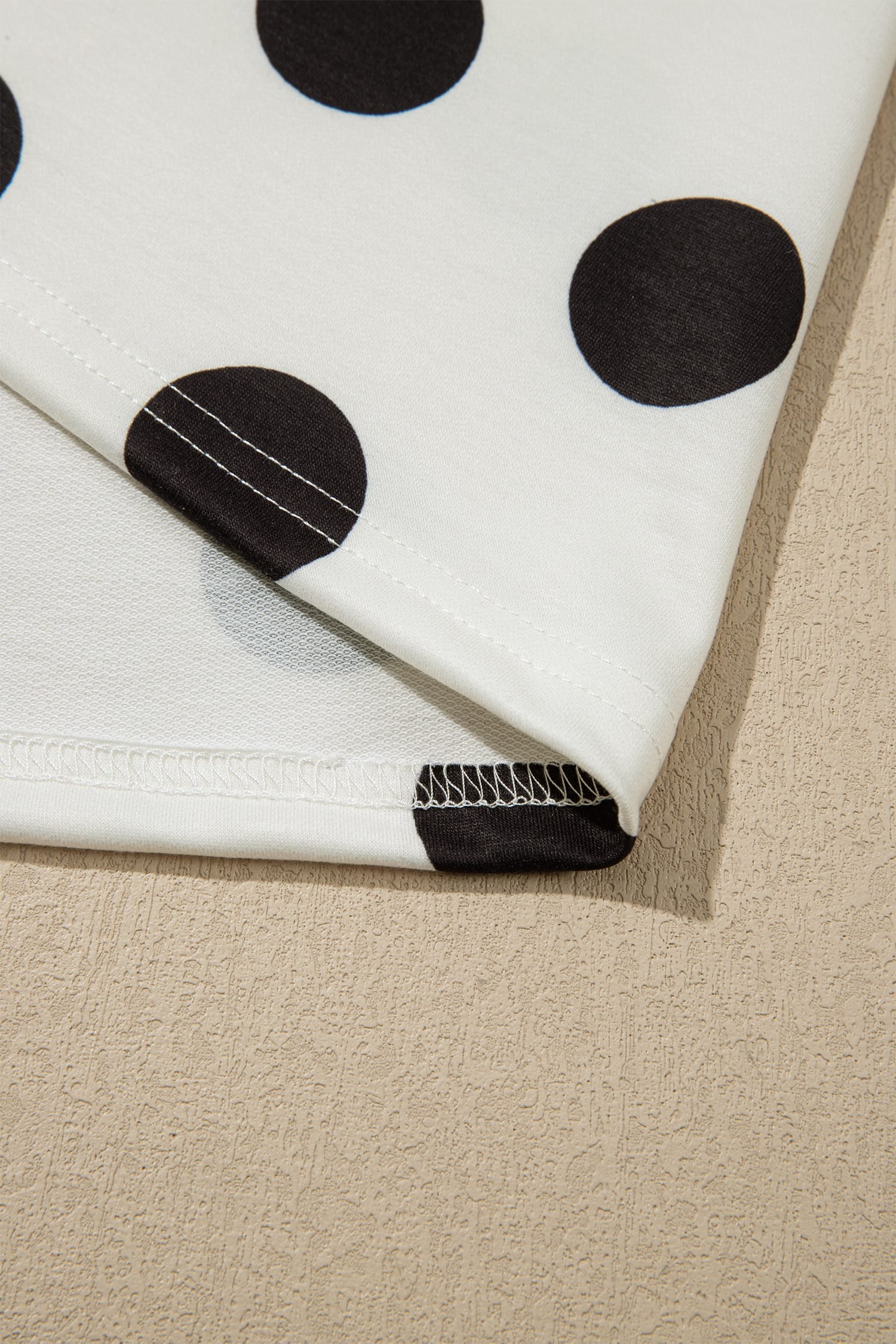 Black Polka Dot Print Loose Tee Drawstring Elastic Waist Short Set