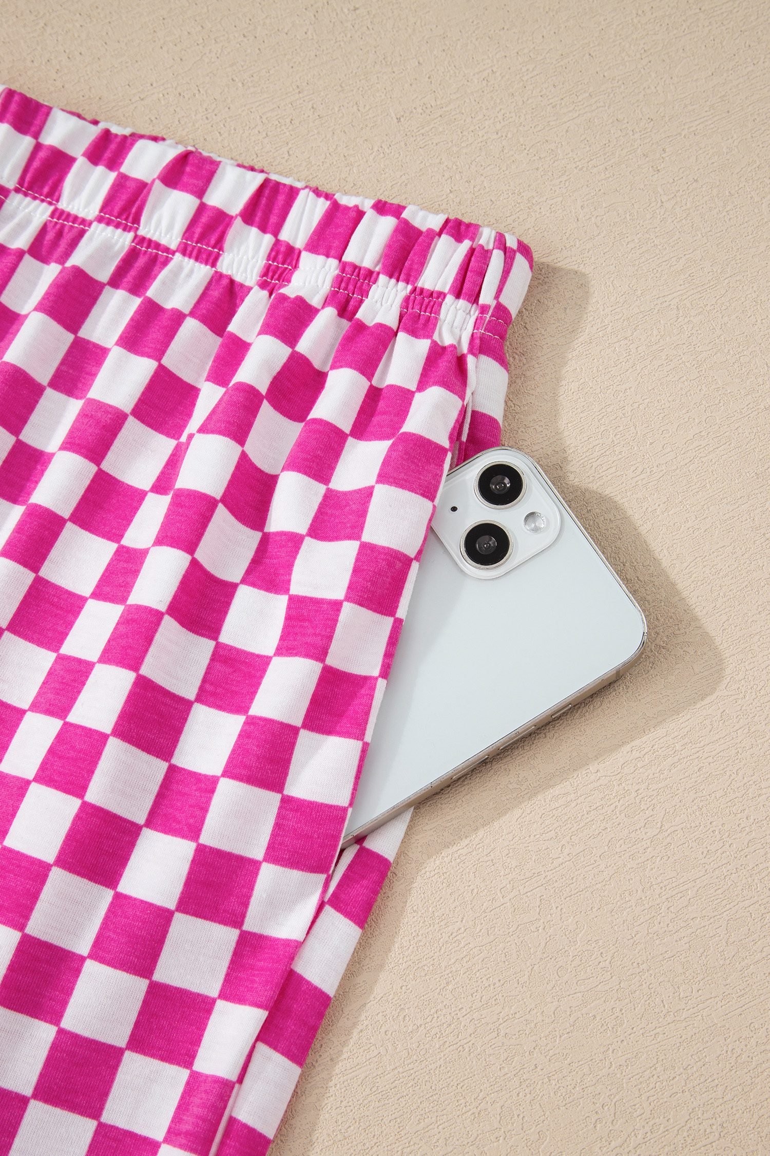 Rose Checkered Print Half Sleeve Tee 2pcs Lounge Pant Set