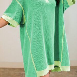 Mint Green Oversize Twist Ribbed Polo T Shirt Dress