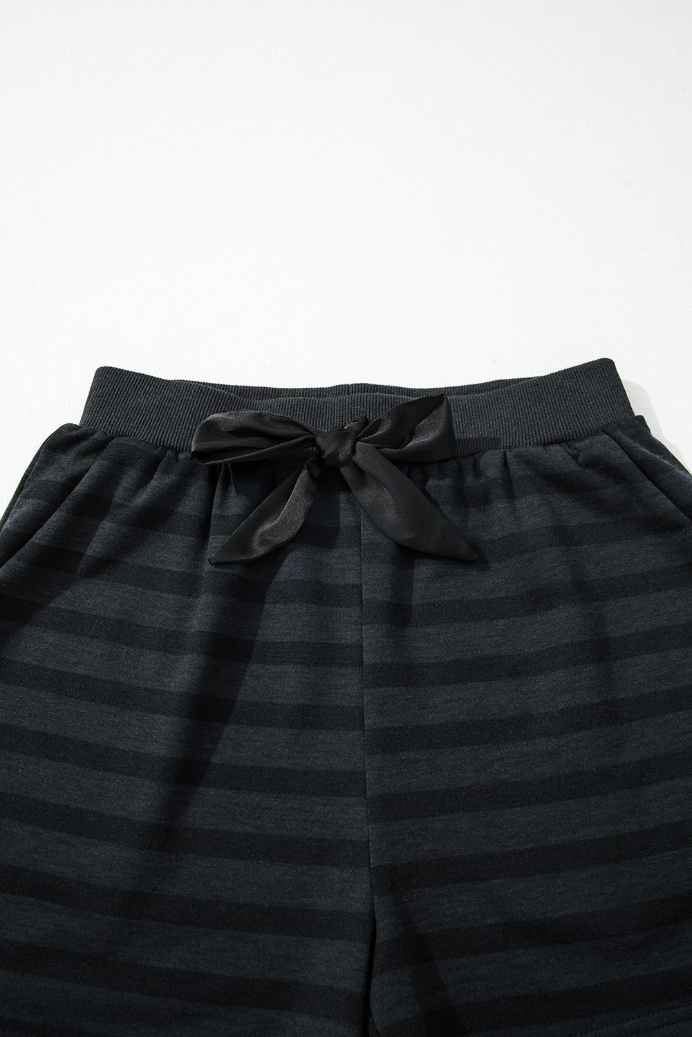 Gray Printed Stripe Long Sleeve Satin Tie Shorts Two Piece Set