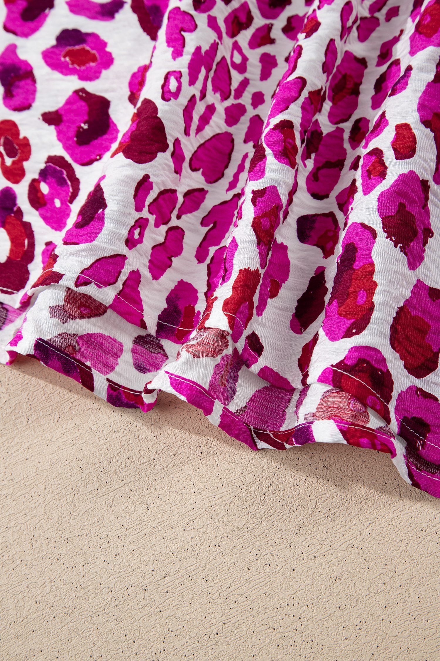 Rose Leopard Print V Neck Puffy Half Sleeve Blouse