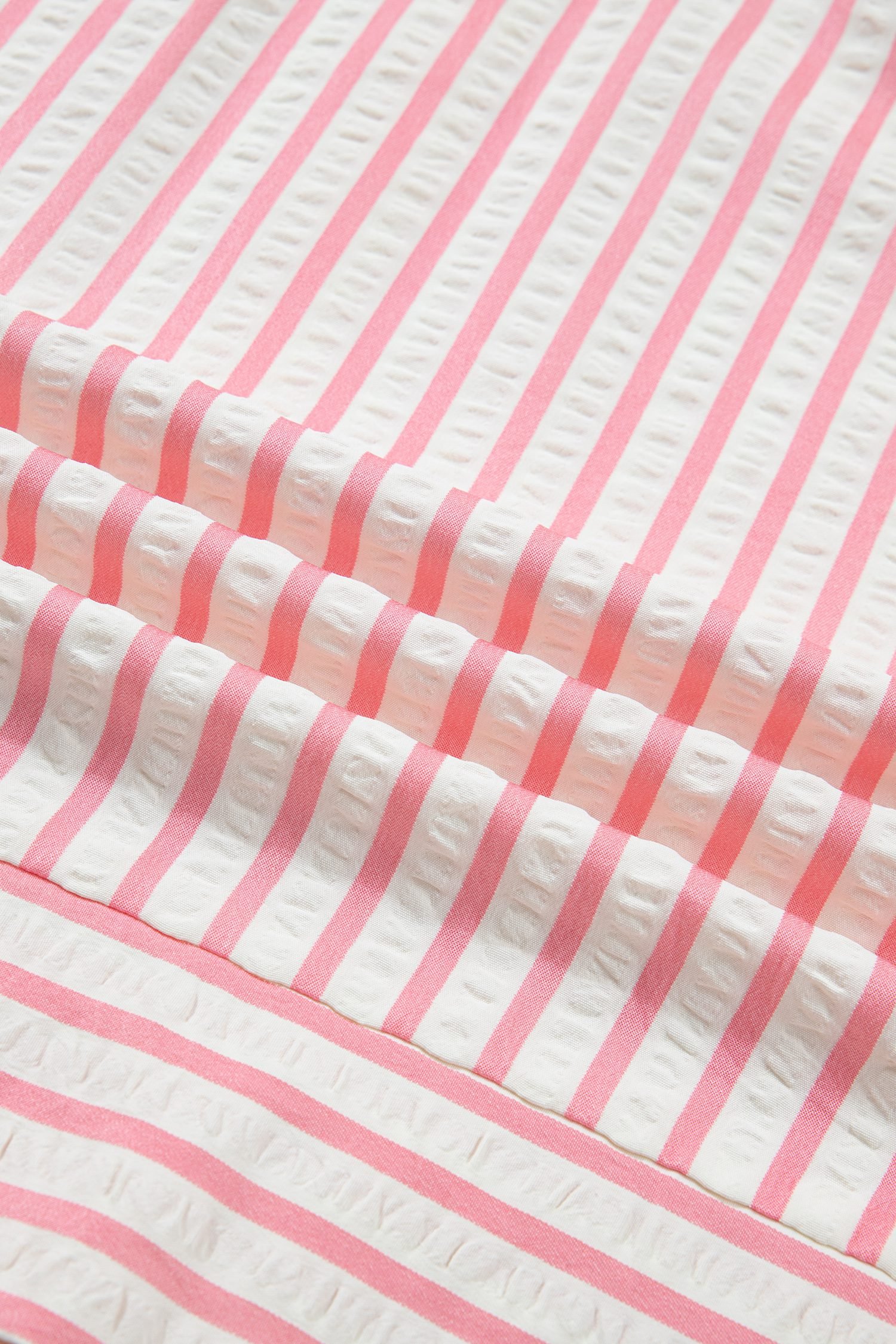 Pink Stripe Print Floral Embroidered Puff Sleeve V Neck Blouse