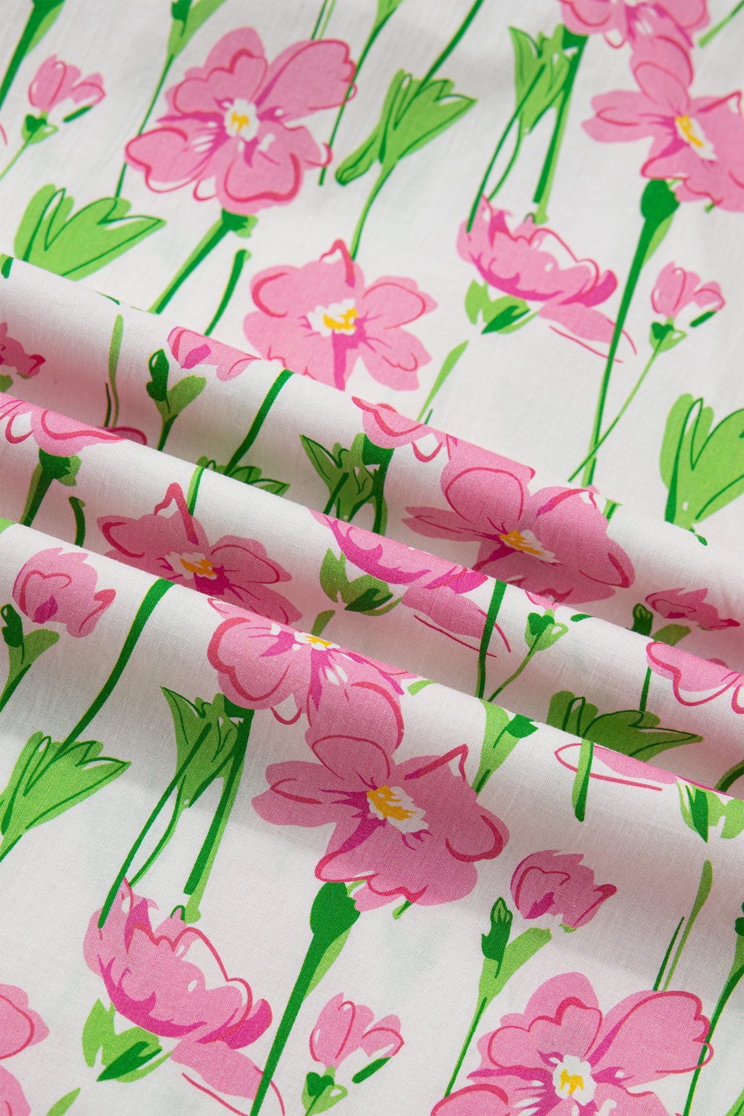 Pink Floral Print Contrast Trim V Neck Short Sleeve Elegant Midi Dress