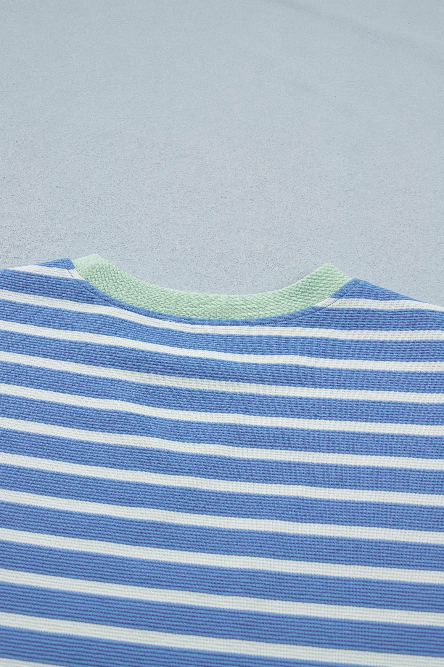 Sky Blue Stripe Contrast Trim Loose Short Sleeve Top