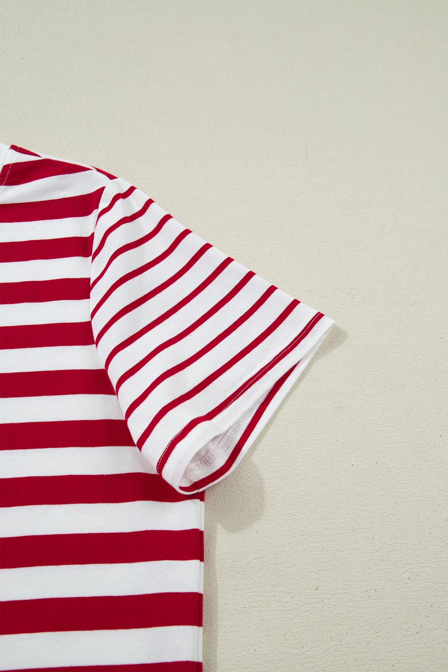Red Stripe Patchwork Round Neck T Shirt