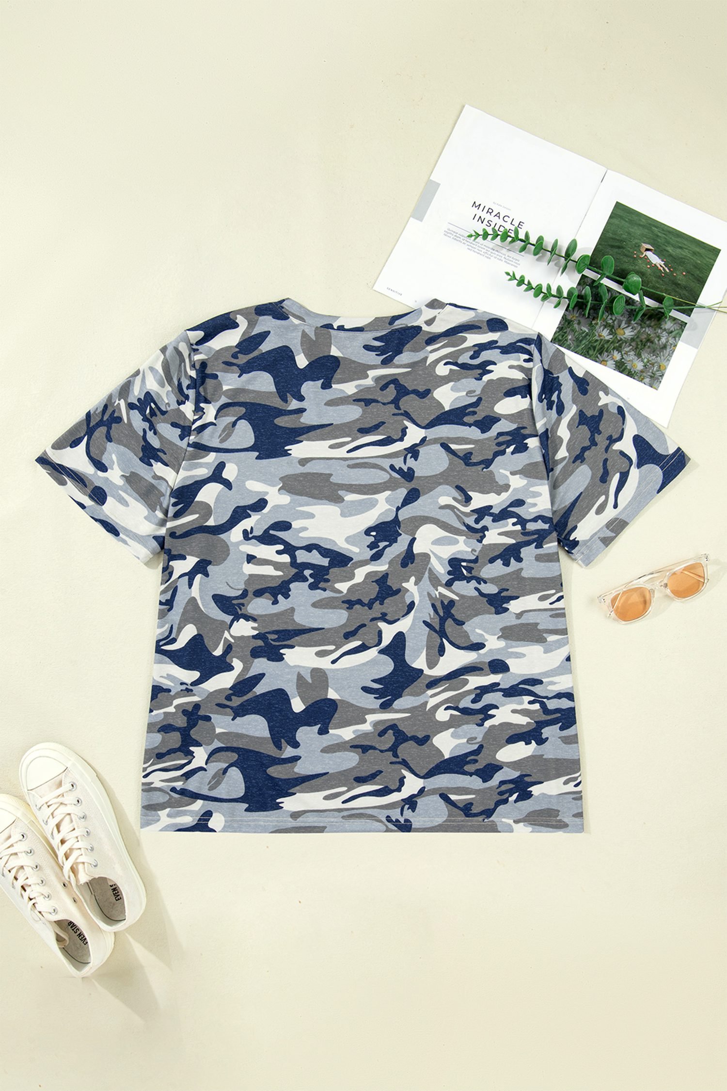 Green Plus Size Camo Print Crew Neck Short Sleeve Tee