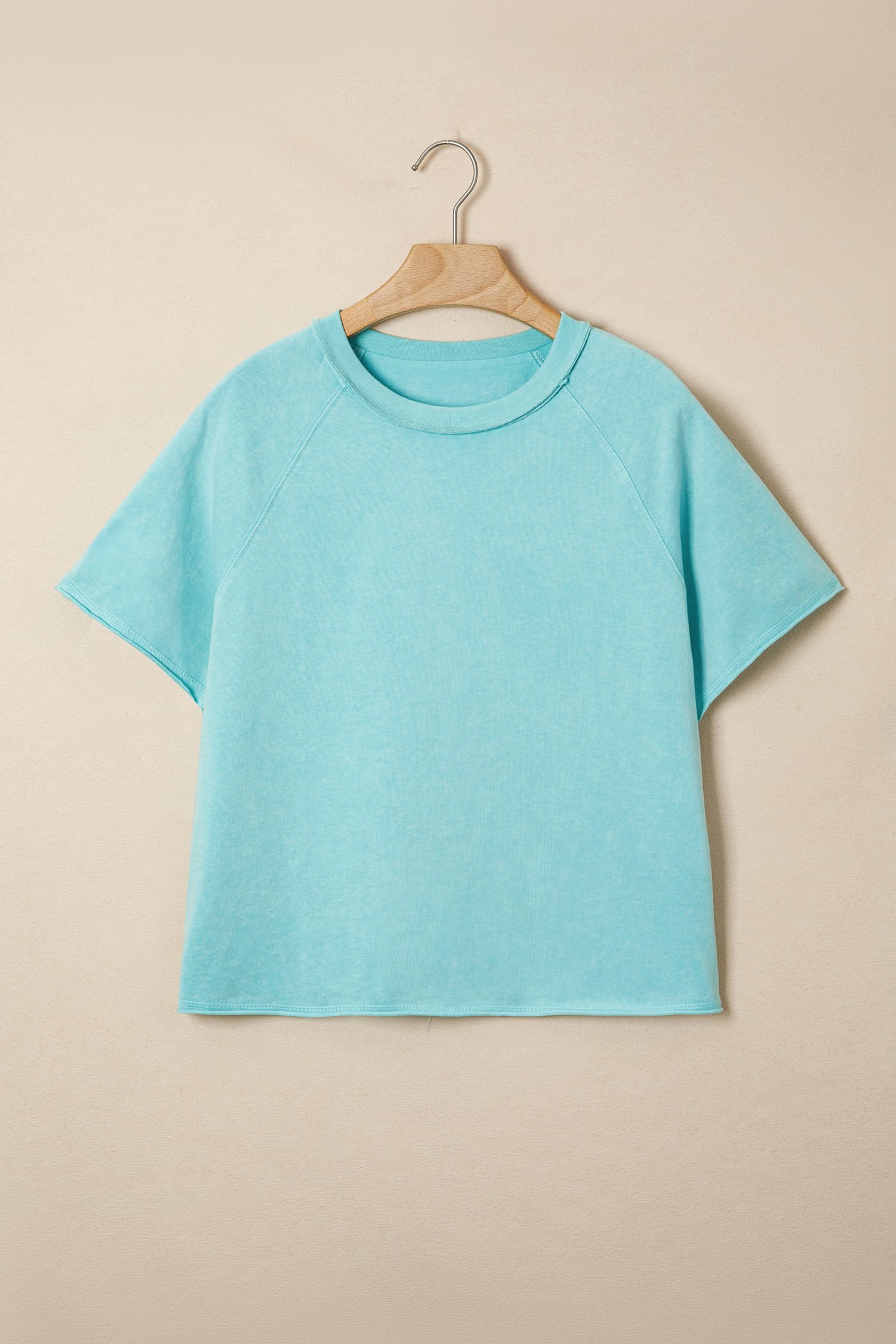 Mint Green Mineral Wash Raglan Sleeve Boxy Fit Cropped Tee