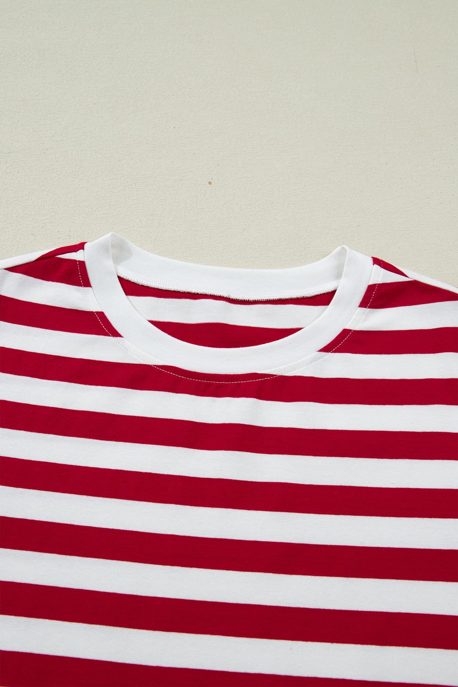 Red Stripe Patchwork Round Neck T Shirt