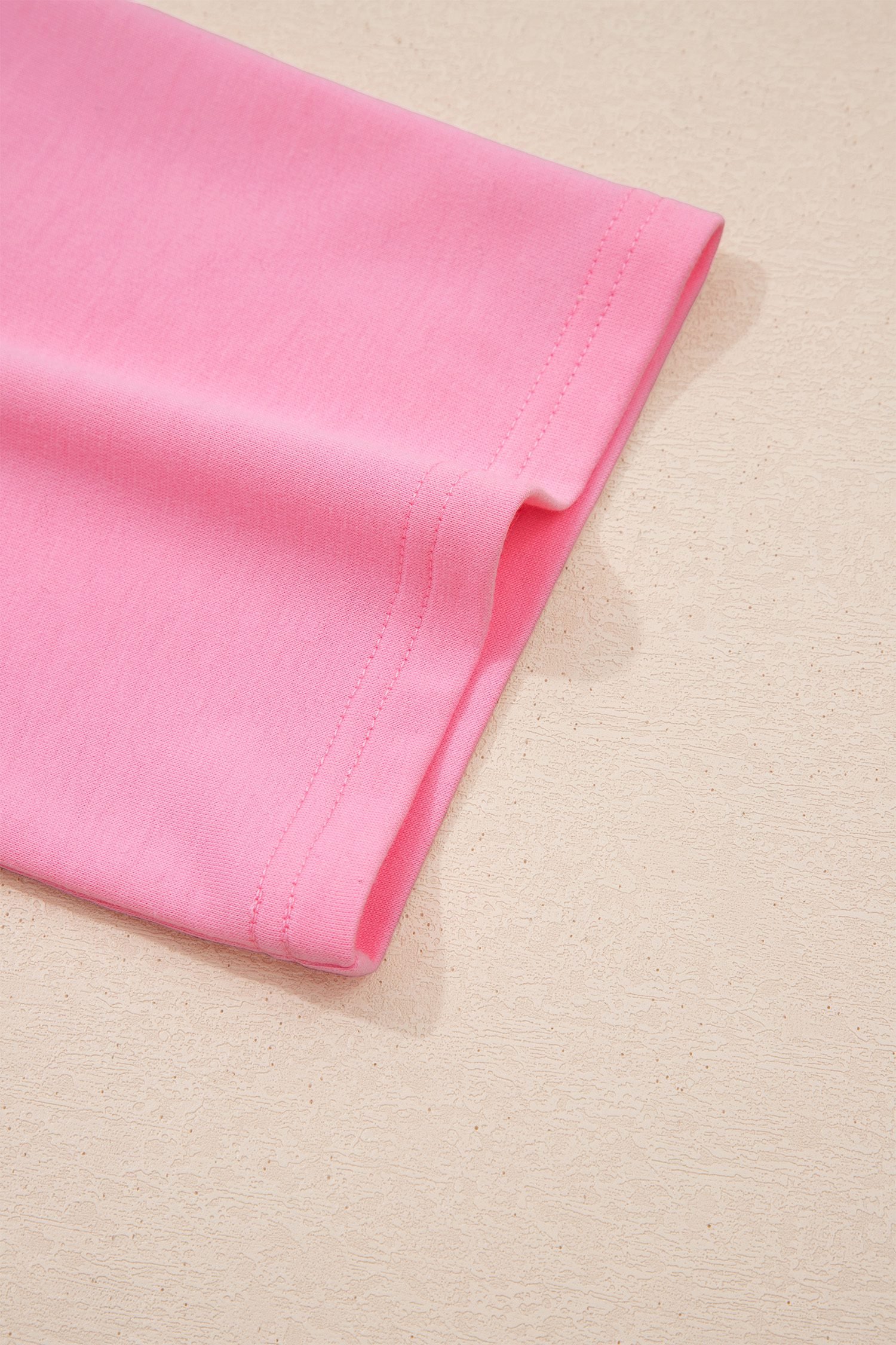 Pink Solid Color Raw Edge Bow Patch Loose T Shirt