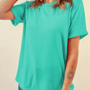 Mint Green Casual Plain Crew Neck Tee