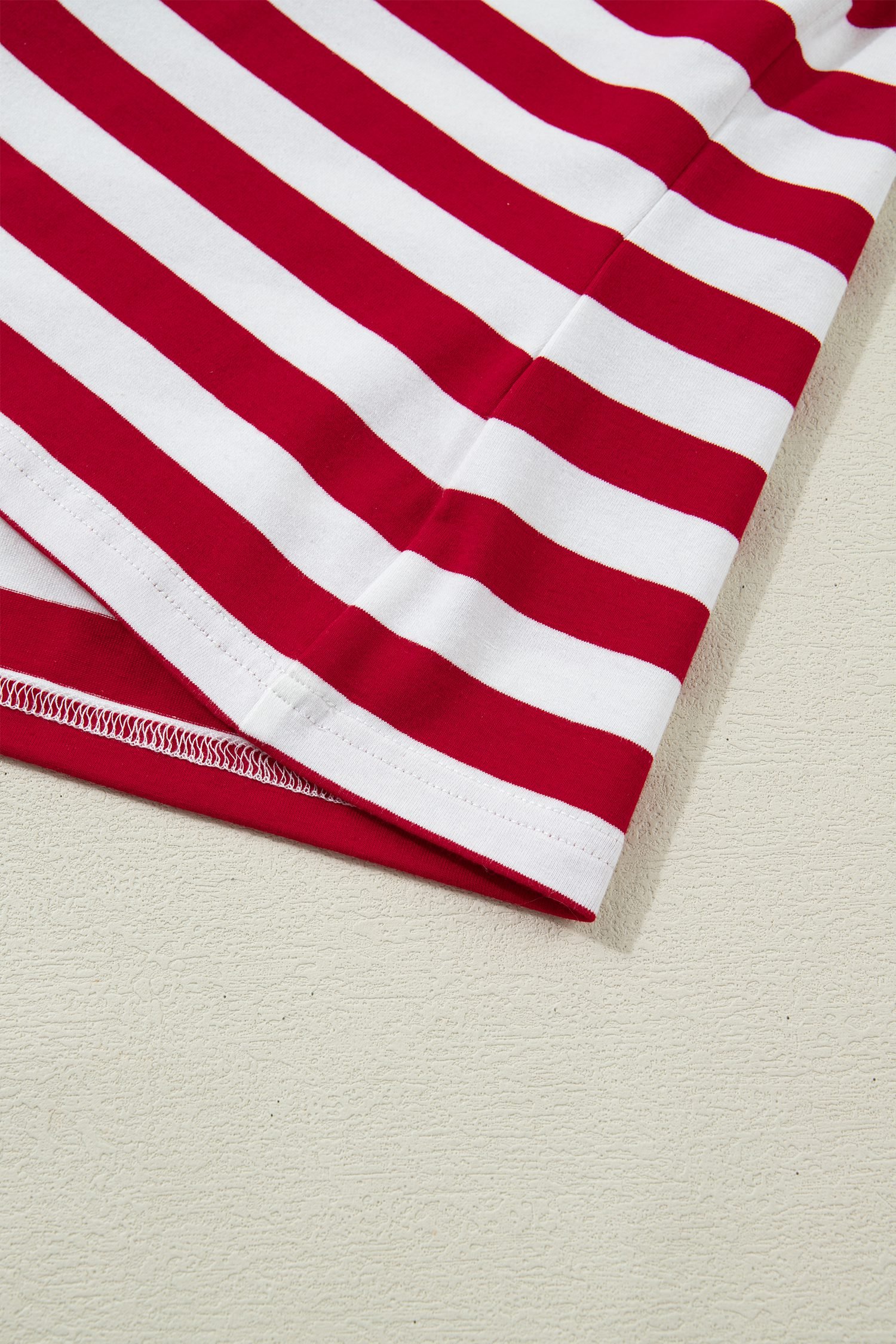 Red Stripe Patchwork Round Neck T Shirt