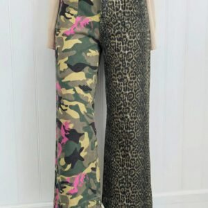 Multicolour Abstract Camouflage Print Contrast Leopard Patchwork Straight Leg Jeans
