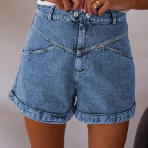 Ivy Seam Detail Pocketed Cuffed Hem Denim Shorts