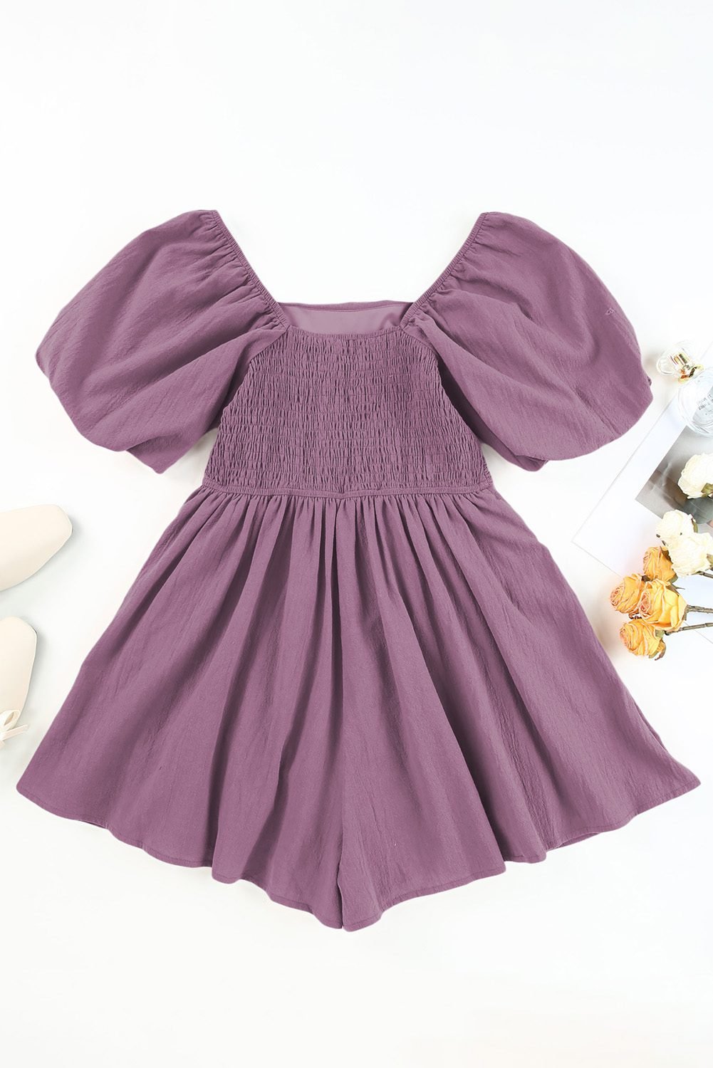 Valerian Square Neck Ruched Puff Sleeve Romper