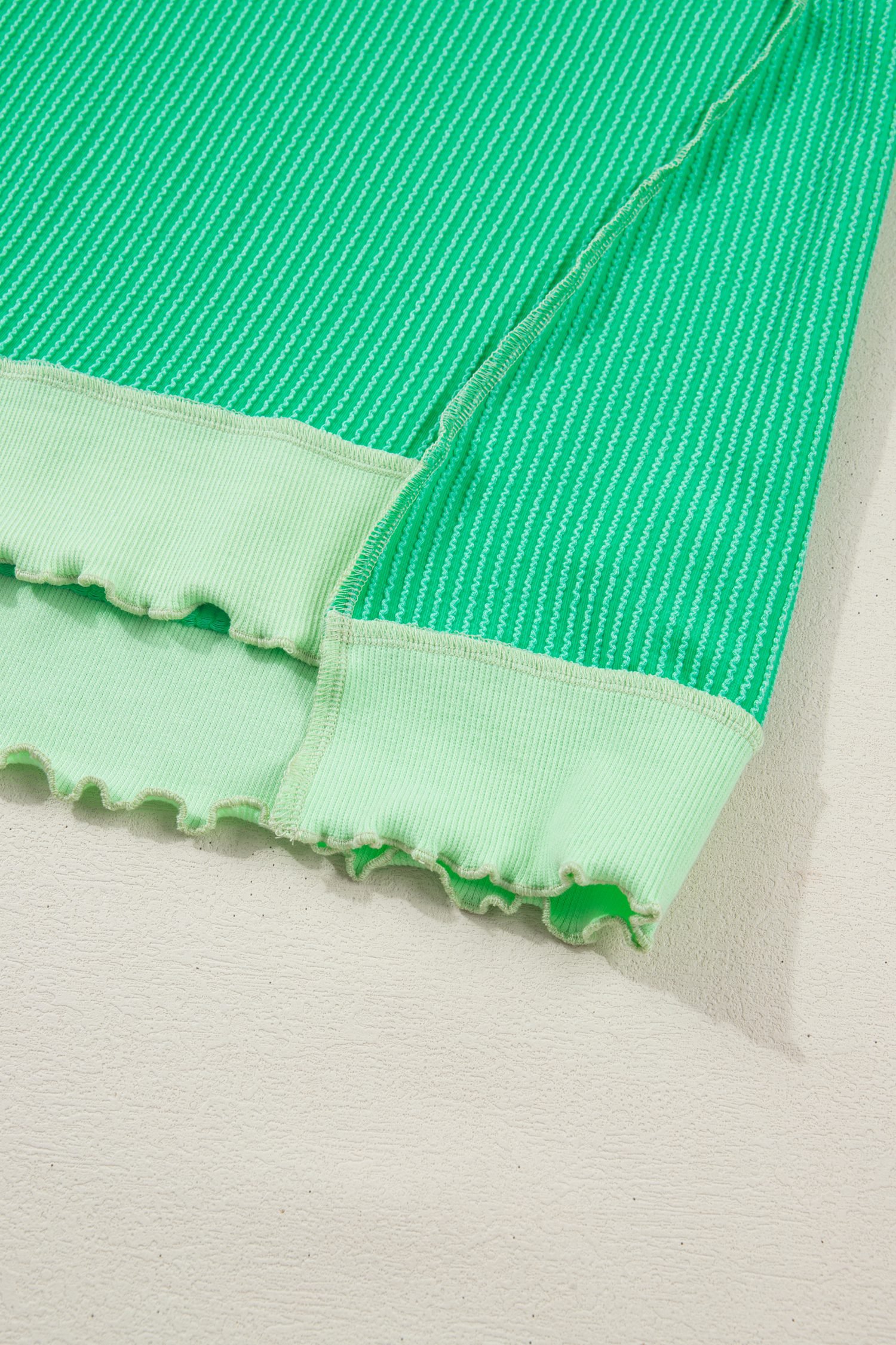 Mint Green Loose Uneven Hem Twist Ribbed T Shirt