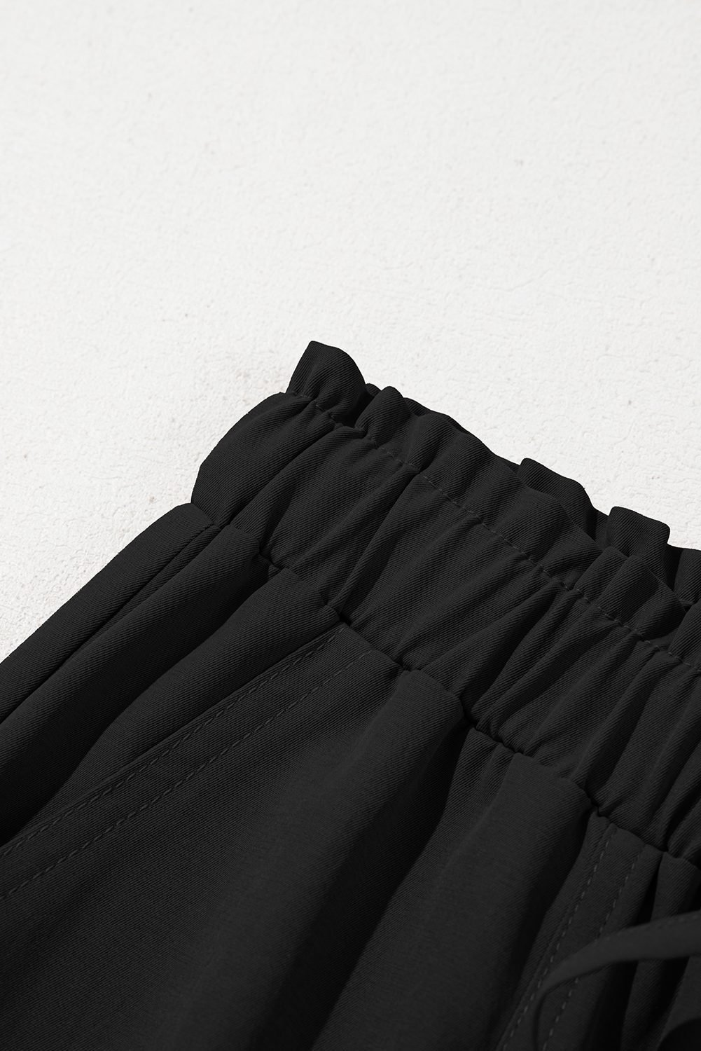 Black Solid Color Drawstring Elastic Waist Casual Loose Pants