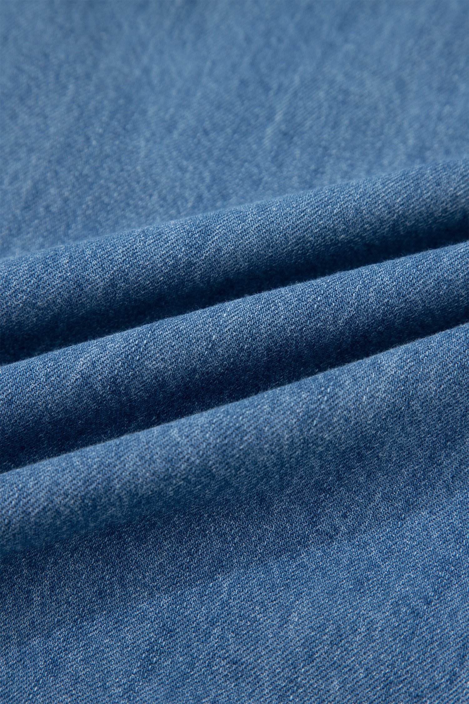 Dusk Blue Ruffled Short Sleeve Denim Shirt