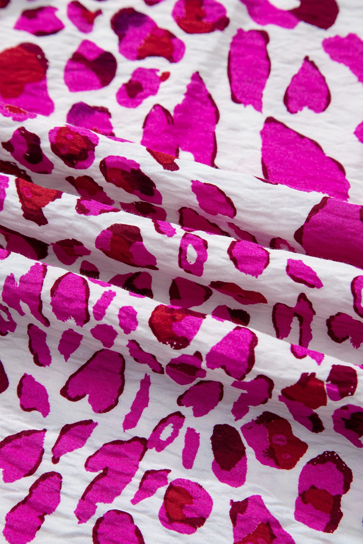 Rose Leopard Print V Neck Puffy Half Sleeve Blouse