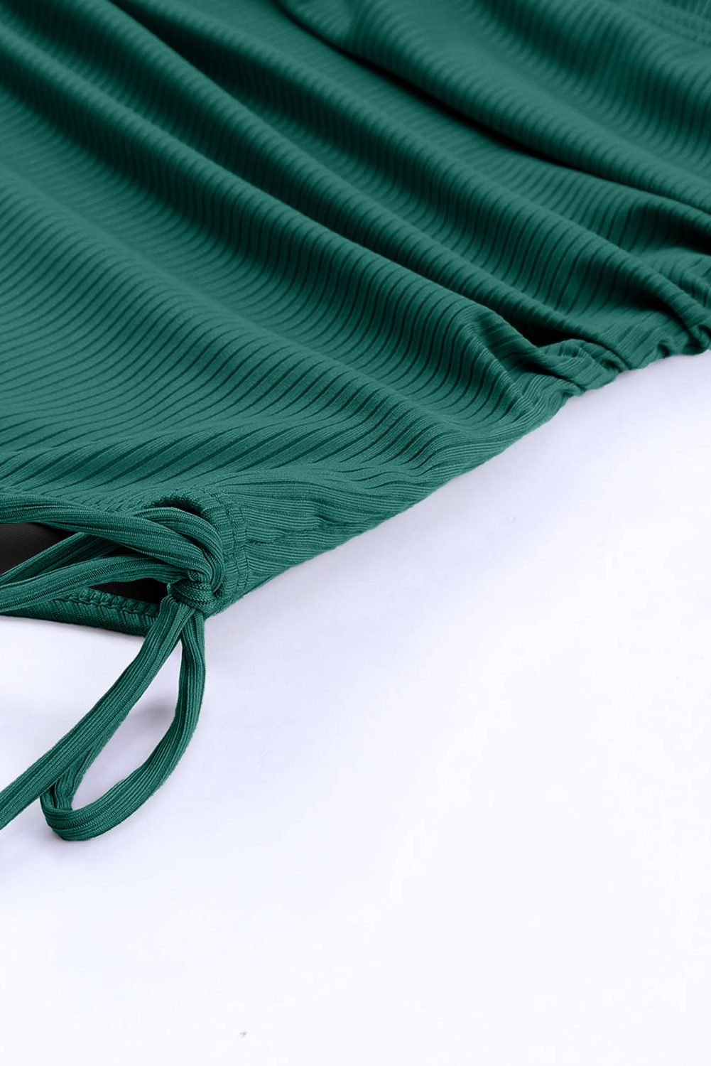 Green Adjustable Straps Ribbed Knit One Piece Swimsuit