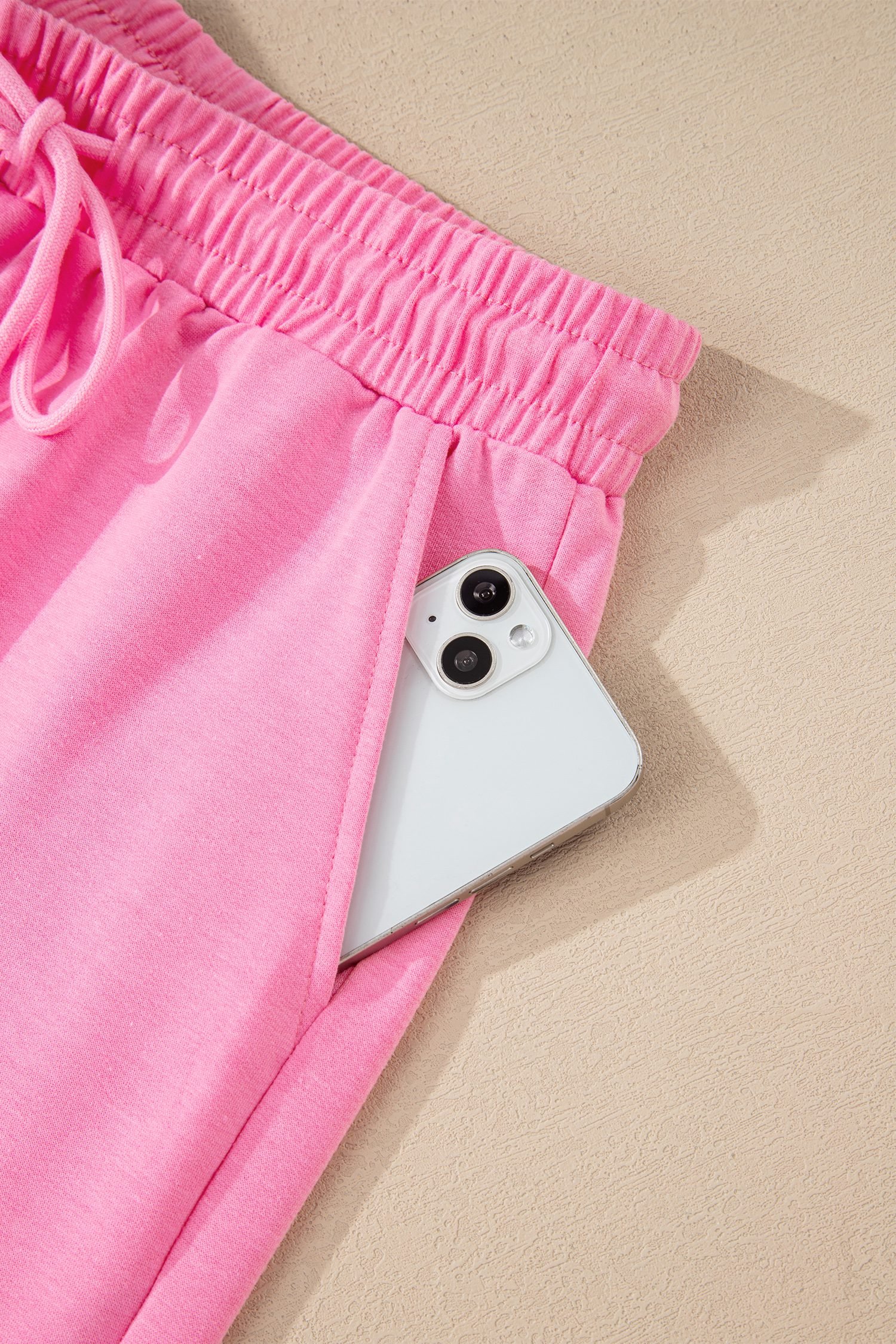 Bonbon Collared V Neck Tee Drawstring Elastic Waist Shorts 2pcs Outfit