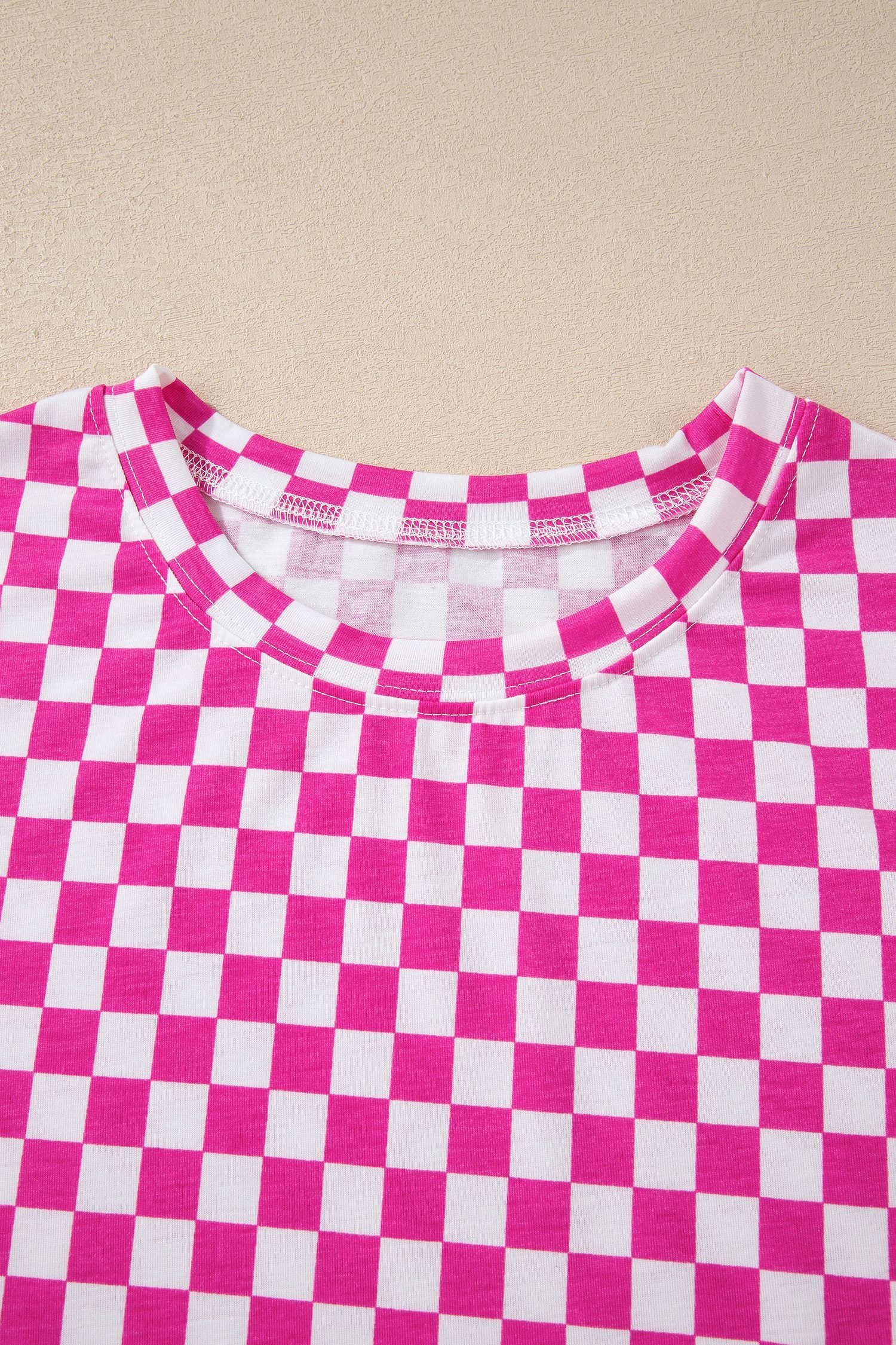 Rose Checkered Print Half Sleeve Tee 2pcs Lounge Pant Set