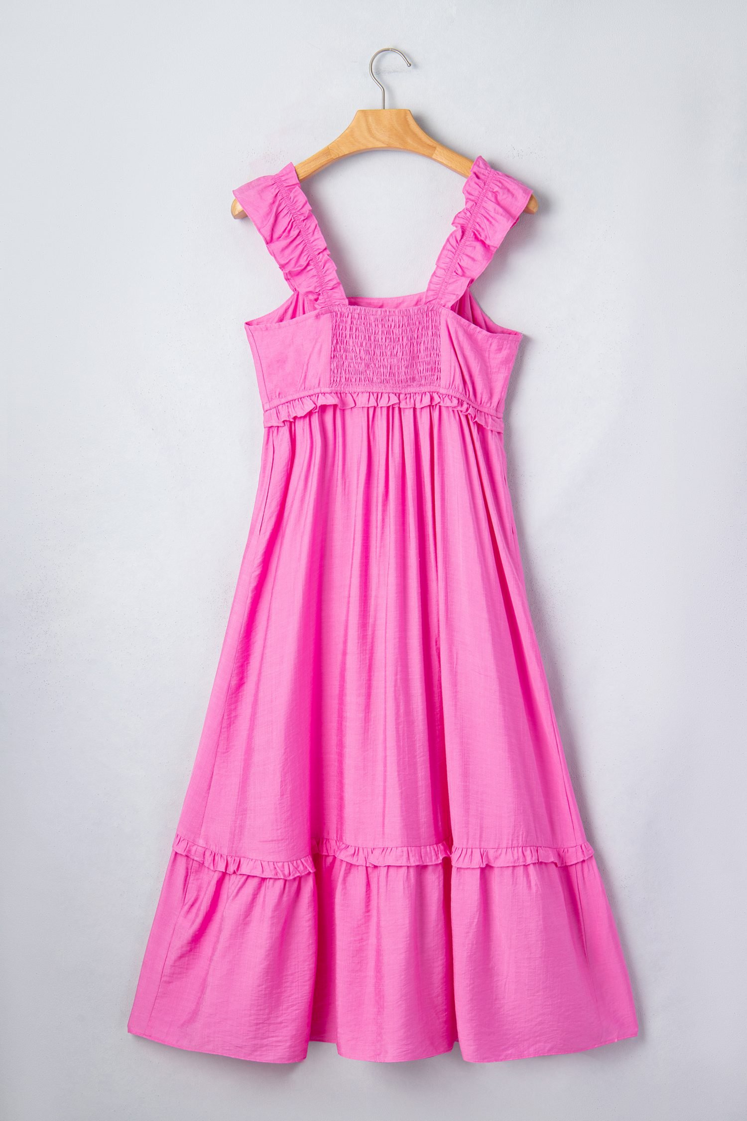 Bonbon Solid Color Ruffle Trim High Waist Sleeveless Maxi Dress