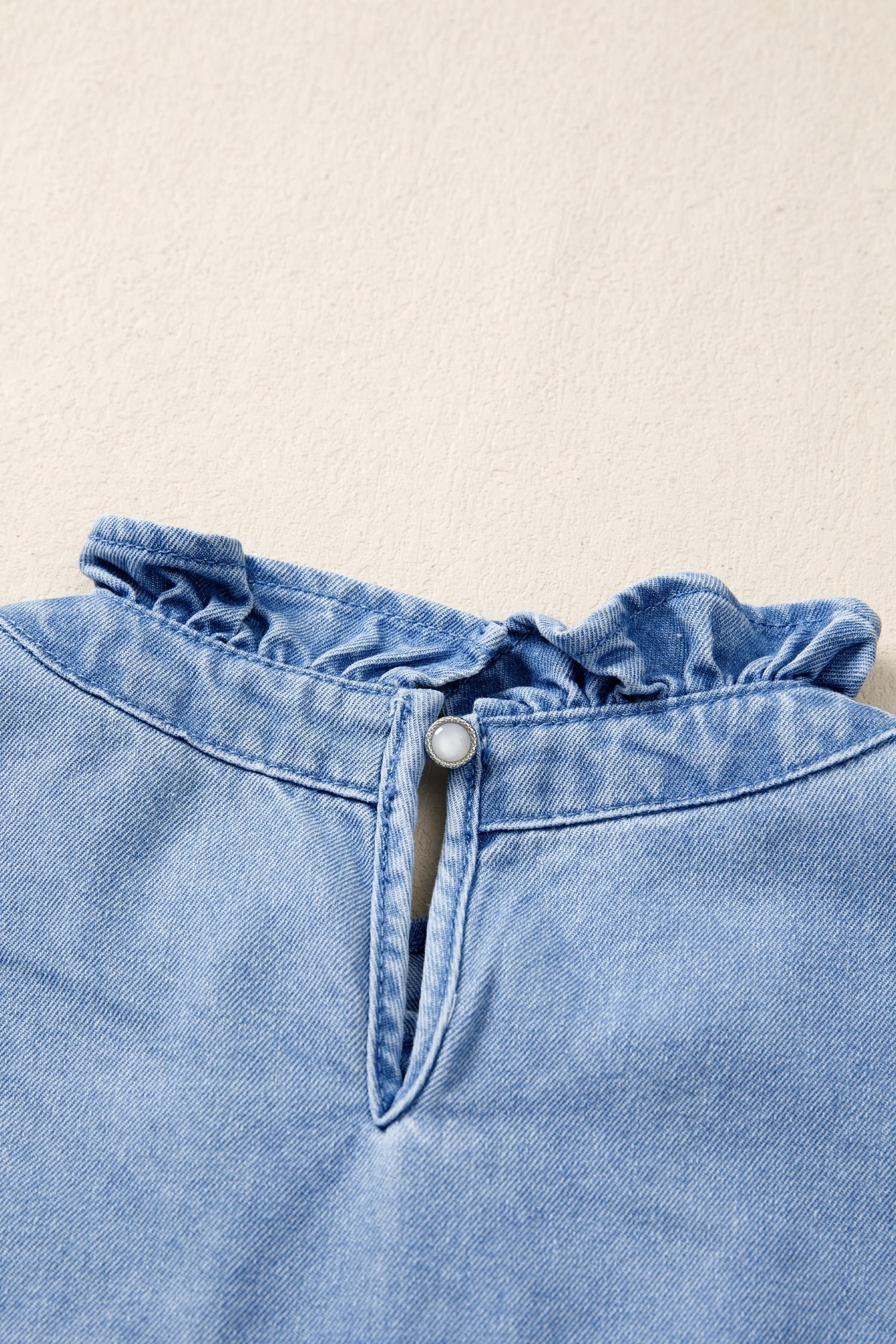 Beau Blue Frilled Collar Flutter Sleeve Denim Top
