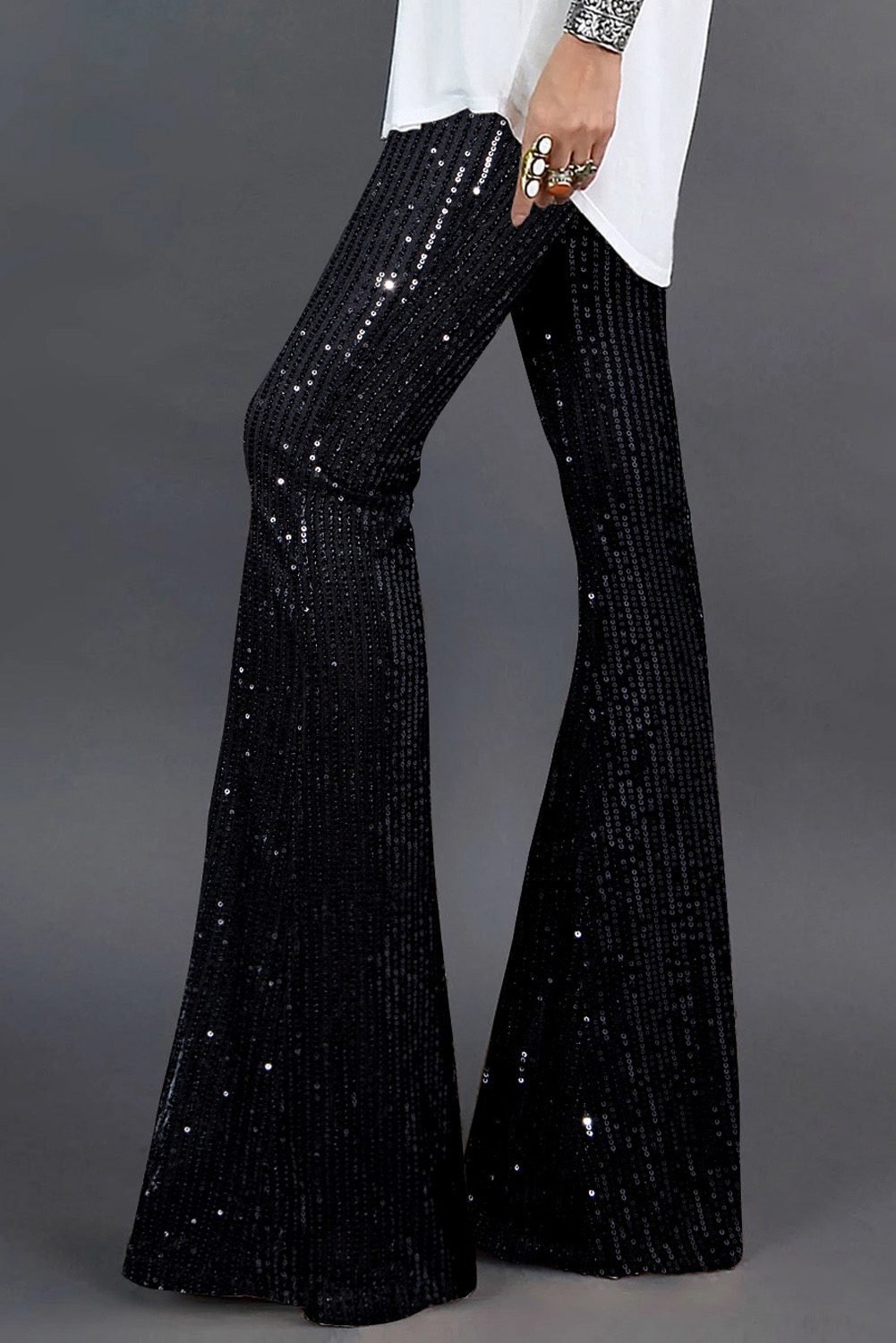 Black Sequin Wide Leg Pants