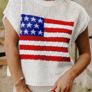 White Flag Graphic Short Sleeve Sweater Top