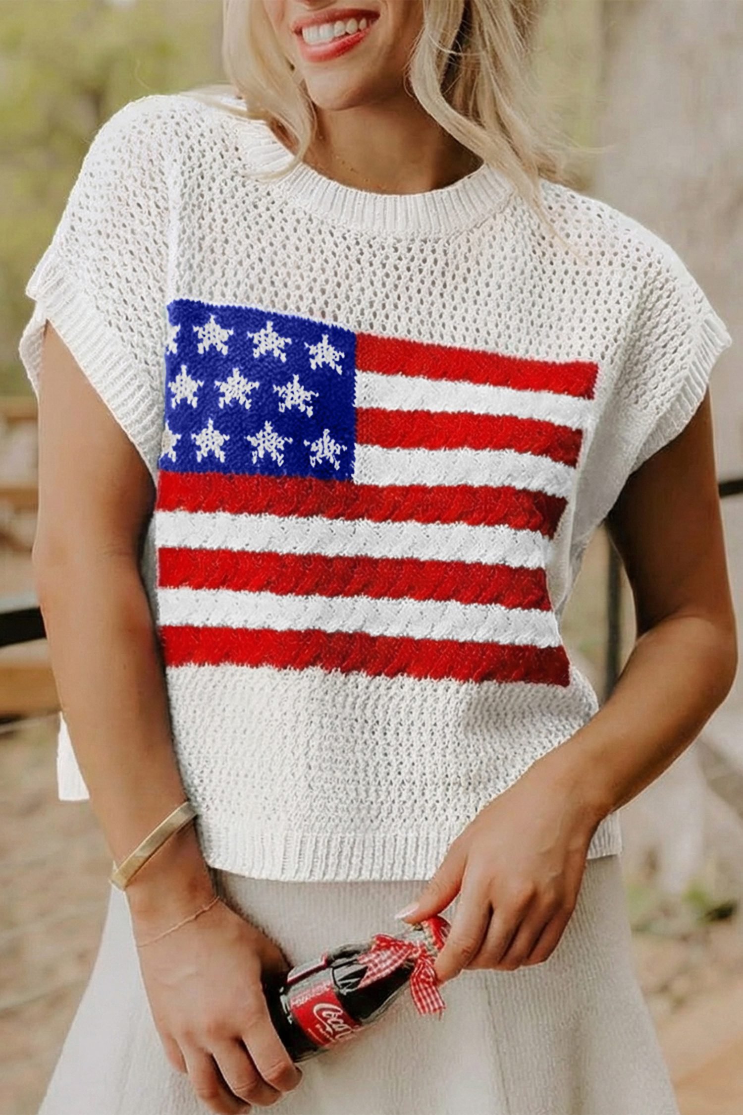 White Flag Graphic Short Sleeve Sweater Top