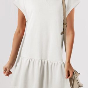 White Solid Color Cap Sleeve Drop Waist T Shirt Dress