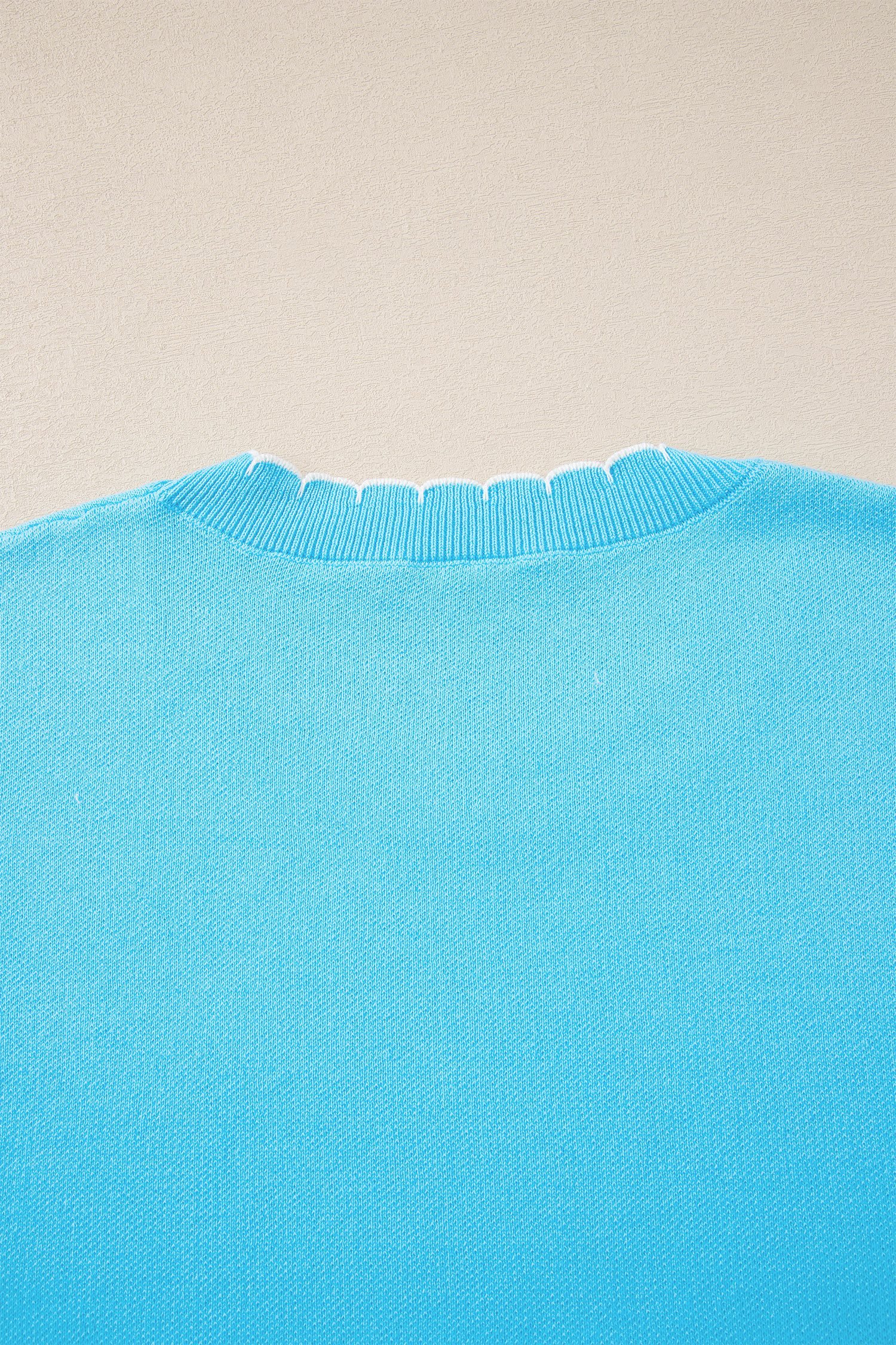 Light Blue Big Ribbon Bow Print Contrast Stitch Trim Drop Shoulder Sweater