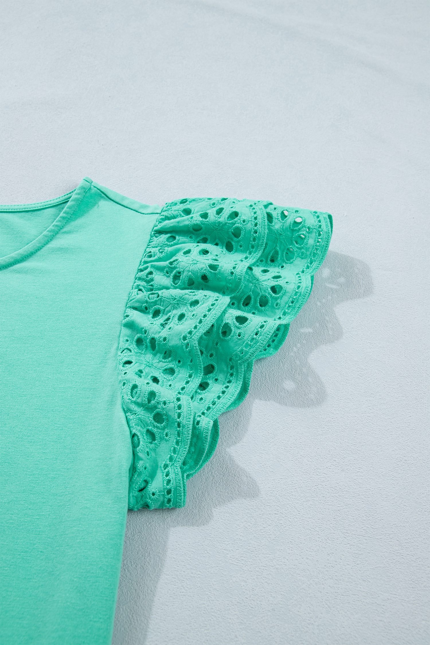 Mint Green Eyelet Lace Ruffled Cap Sleeve Top
